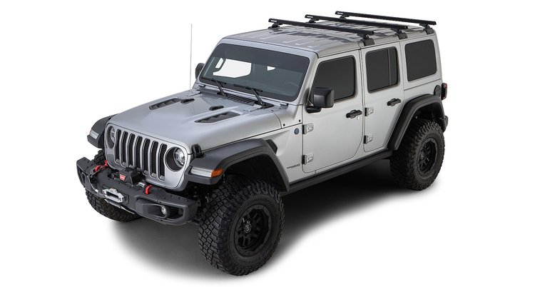 JB0882 Heavy-Duty RCL Black 3 Bar Rhino-Rack Backbone Roof Rack, Select Jeep Wrangler