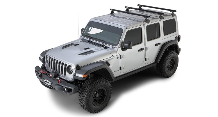 JB0885 Heavy-Duty RLT600 Black 3 Bar Rhino-Rack Backbone Roof Rack, Select Jeep Wrangler