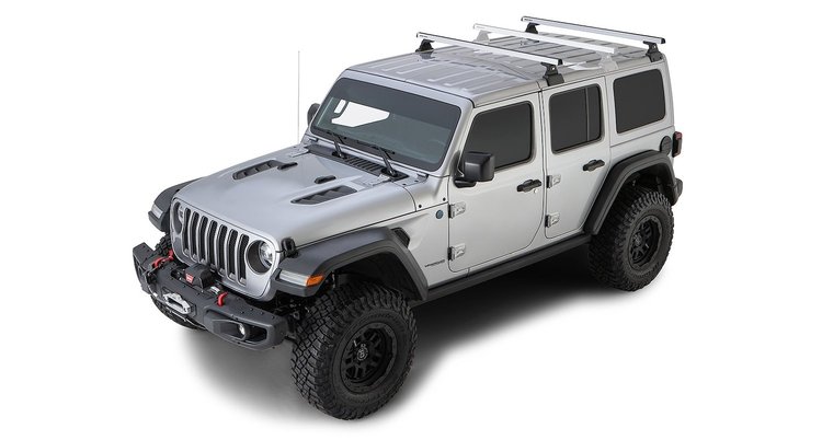 JB0886 Heavy-Duty RLT600 Silver 2-Bar Rhino-Rack Backbone Roof Rack, Select Jeep Wrangler