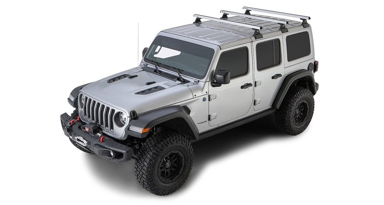 JB0887 Heavy-Duty RLT600 Silver 3 Bar Rhino-Rack Backbone Roof Rack, Select Jeep Wrangler