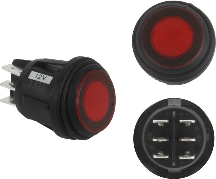 40181 3 Position Rocker Switch (On/Off/Backlight), Red, Single