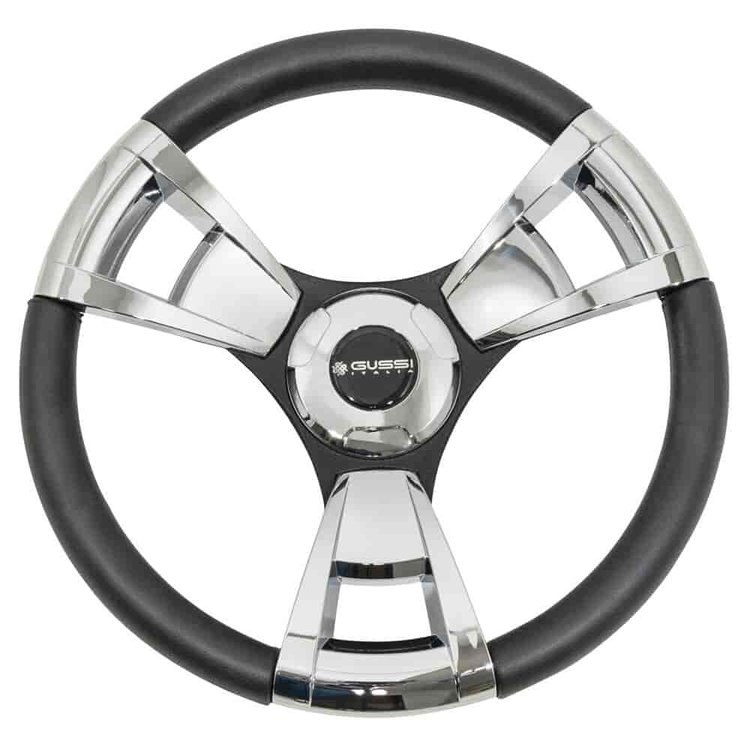 Gussi Model 13 Steering Wheel for EZGO TXT, RXV [Chrome with Black Wrap]