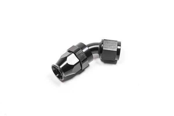 -8 AN Hose End, 45-Degreeree, PTFE, Black