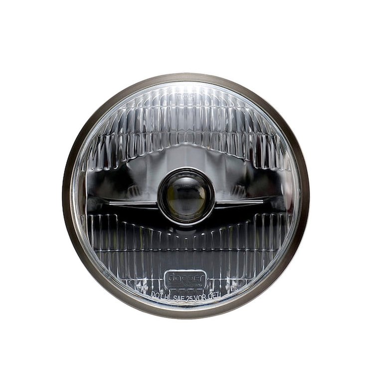 OE7-OE-D OE7 LED 7 in. Headlight, Solid Glass Semi-Fluted Lense, Mirror-Plated Aluminum Housing