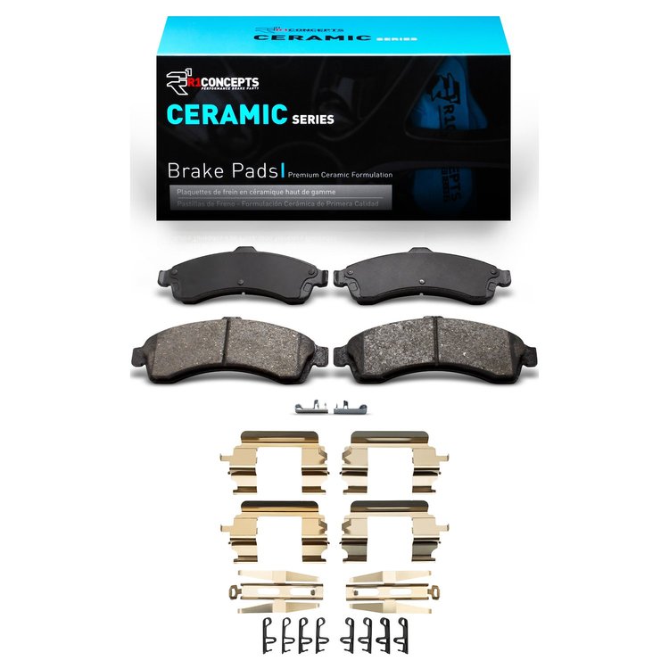 Ceramic Brake Pads & Hardware Kit, 2002-2005 GM, Position: Front