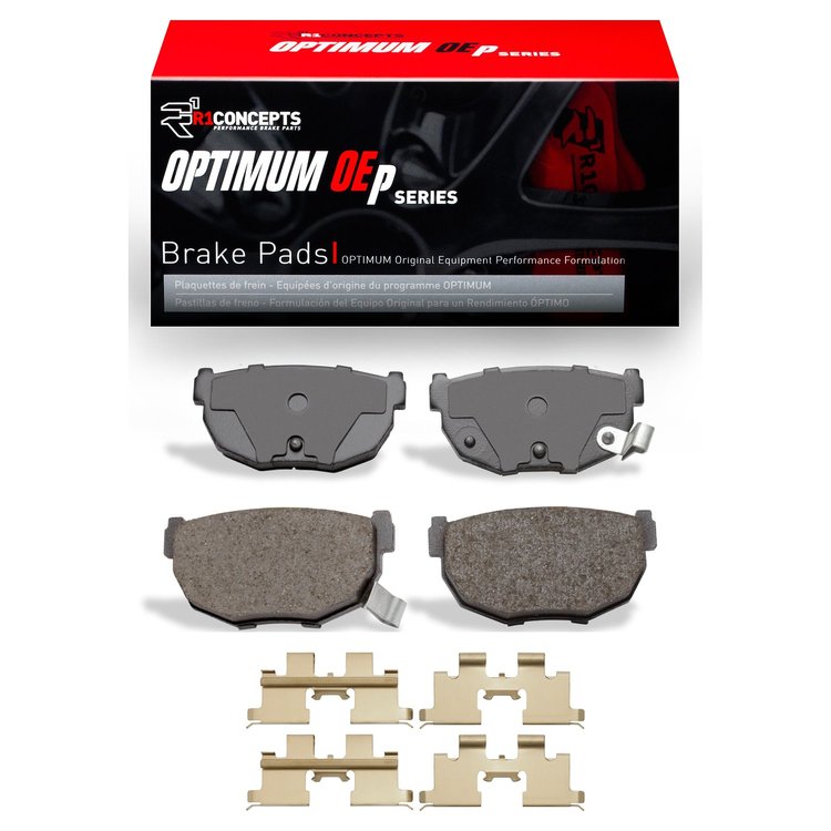 Optimum OE Brake Pads & Hardware Kit, 1981-1998 Infiniti/Nissan, Position: Rear