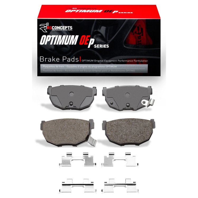 Optimum OE Brake Pads & Hardware Kit, 1987-1989 Infiniti/Nissan, Position: Rear