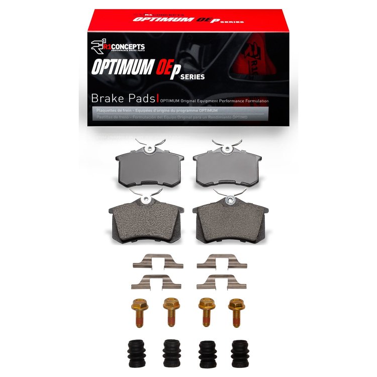 Optimum OE Brake Pads & Hardware Kit, 1999-2008 Audi/Porsche/Volkswagen, Position: Rear