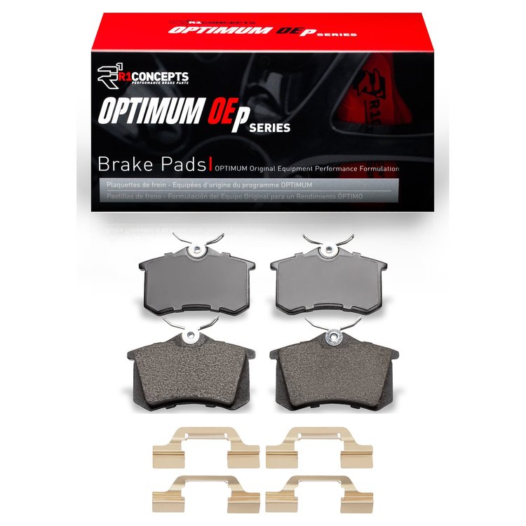 Optimum OE Brake Pads & Hardware Kit, 2004-2005 Audi/Porsche/Volkswagen, Position: Rear