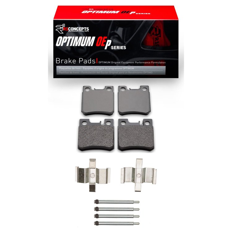 Optimum OE Brake Pads & Hardware Kit, 1992-1995 Mercedes-Benz, Position: Rear