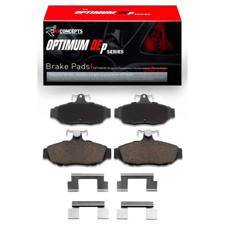Optimum OE Brake Pads & Hardware Kit, 1986-1993 Ford/Lincoln/Mercury/Mazda, Position: Rear