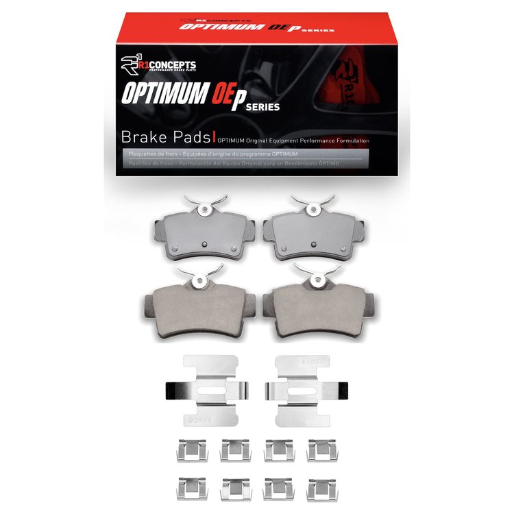 Optimum OE Brake Pads & Hardware Kit, 1994-2004 Ford/Lincoln/Mercury/Mazda, Position: Rear