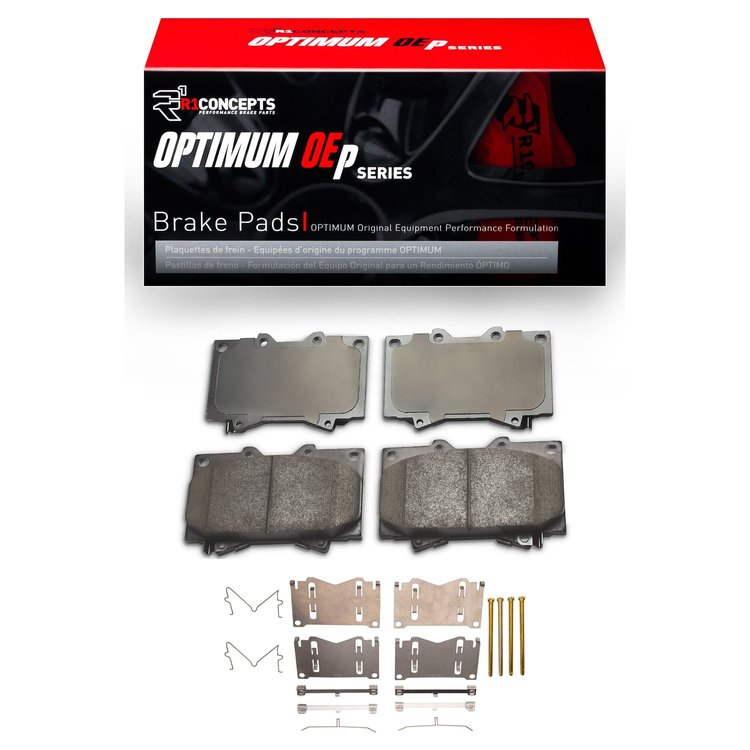 Optimum OE Brake Pads & Hardware Kit, 1998-2007 Lexus/Toyota/Scion, Position: Front