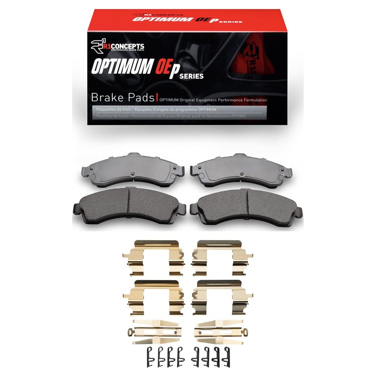 Optimum OE Brake Pads & Hardware Kit, 2002-2005 GM, Position: Front