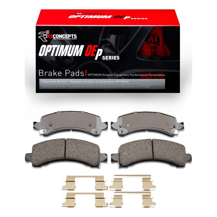 Optimum OE Brake Pads & Hardware Kit, 2003-2017 GM, Position: Rear