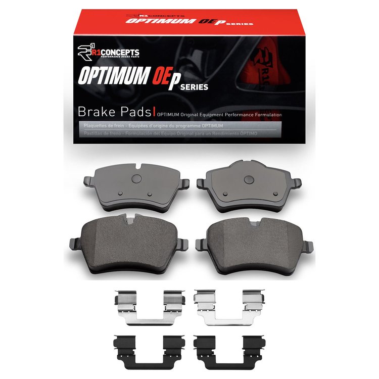 Optimum OE Brake Pads & Hardware Kit, 2011-2016 Mini, Position: Front