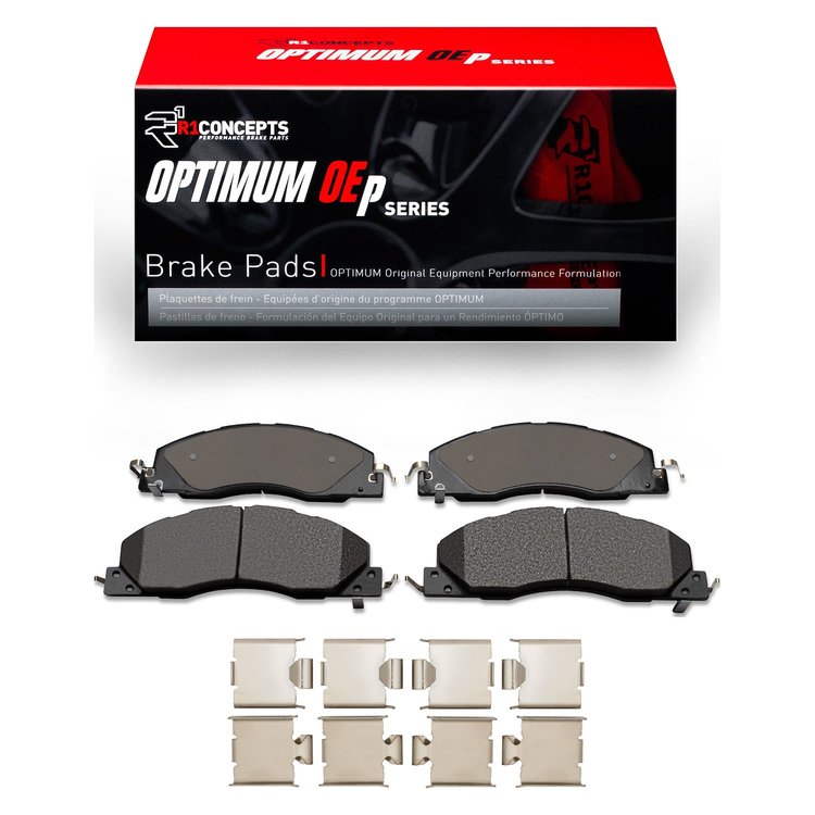 Optimum OE Brake Pads & Hardware Kit, 2009-2018 Mopar, Position: Front