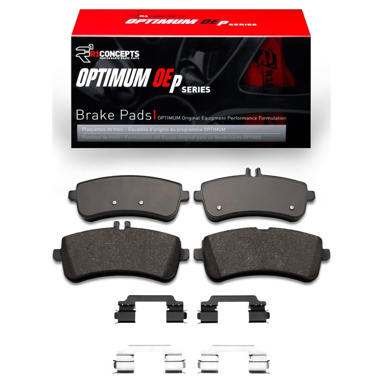 Optimum OE Brake Pads & Hardware Kit, 2013-2021 Mercedes-Benz, Position: Rear