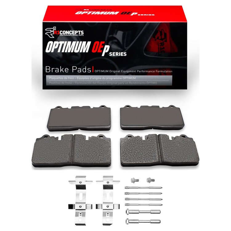 Optimum OE Brake Pads & Hardware Kit, 2014-2020 Jaguar, Position: Front