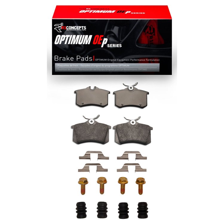 Optimum OE Brake Pads & Hardware Kit, 1999-2006 Audi/Porsche/Volkswagen, Position: Rear