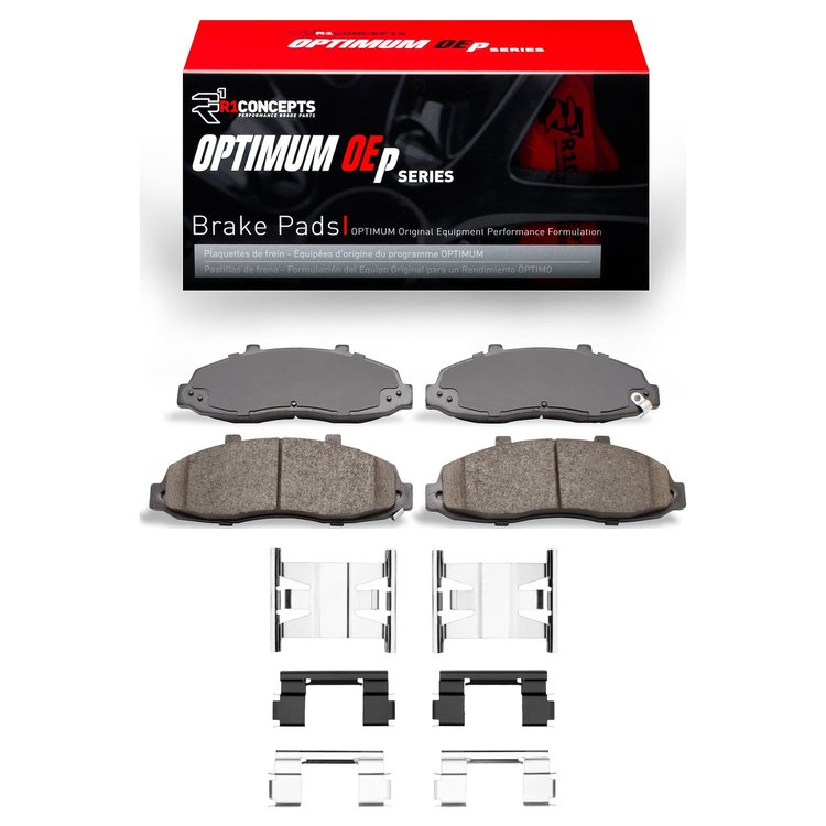 Optimum OE Brake Pads & Hardware Kit, 1997-2004 Ford/Lincoln/Mercury/Mazda, Position: Front