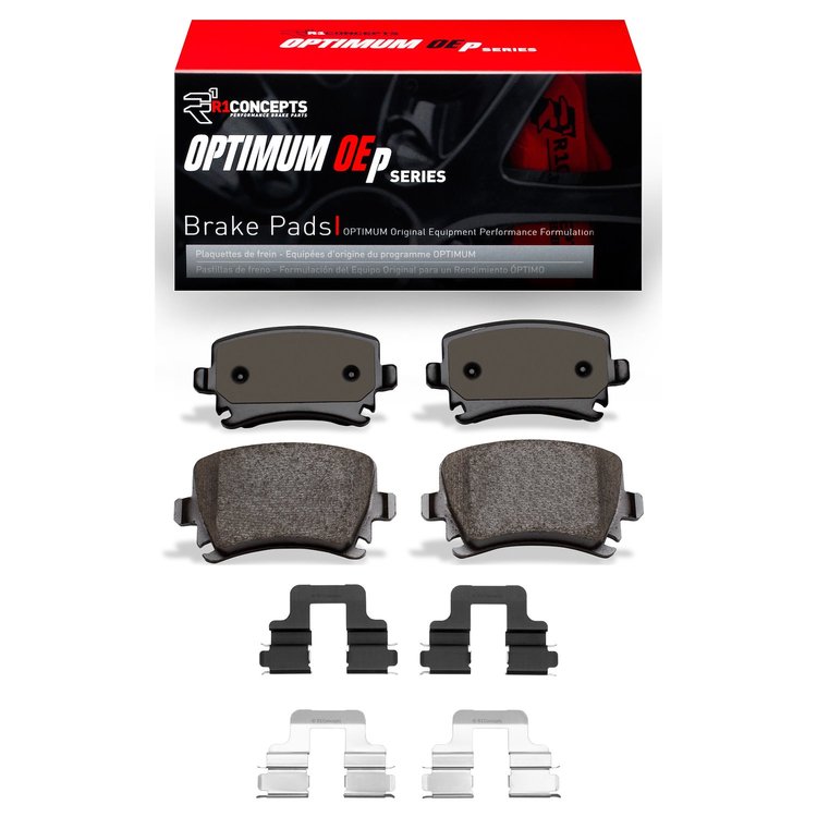 Optimum OE Brake Pads & Hardware Kit, 2005-2011 Audi/Porsche/Volkswagen, Position: Rear