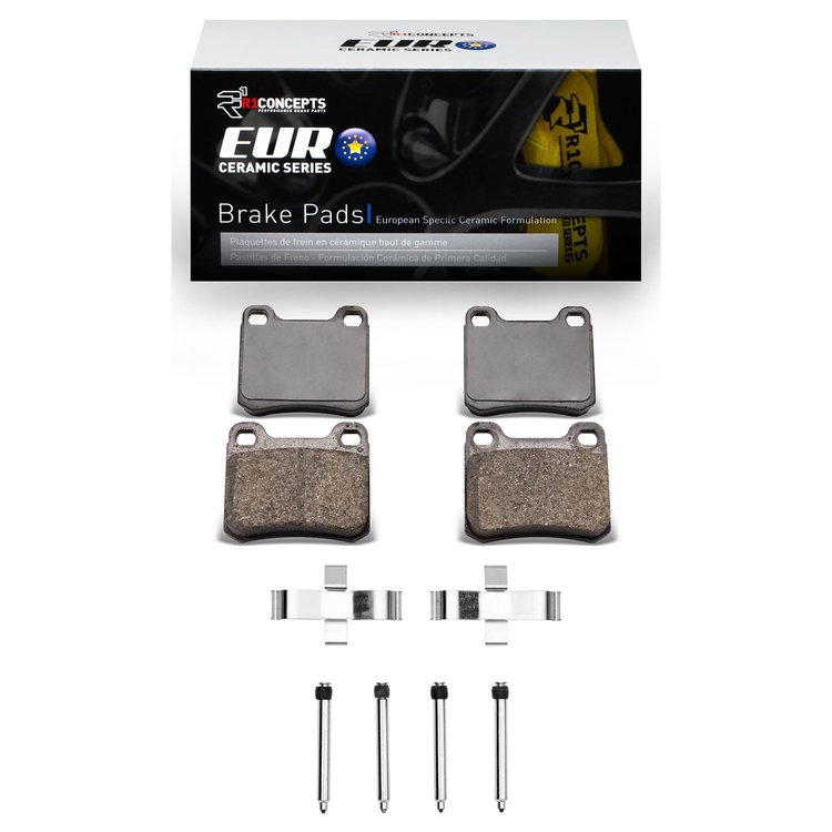 Euro Ceramic Brake Pads & Hardware Kit, 1983-1989 Mercedes-Benz, Position: Rear