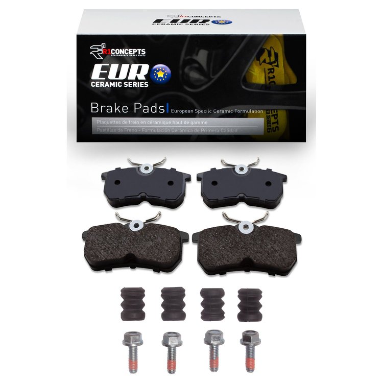 Euro Ceramic Brake Pads & Hardware Kit, 2001-2019 Ford/Lincoln/Mercury/Mazda, Position: Rear