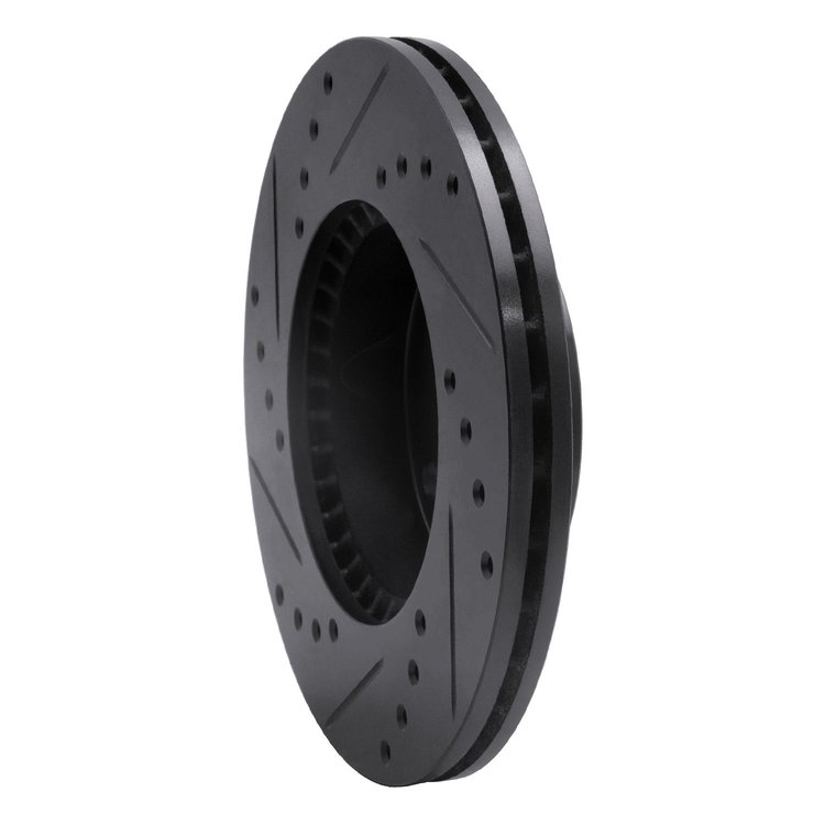 E-Line Drilled & Slotted Black Brake Rotor, 1999-2007 Suzuki, Position: Front Right