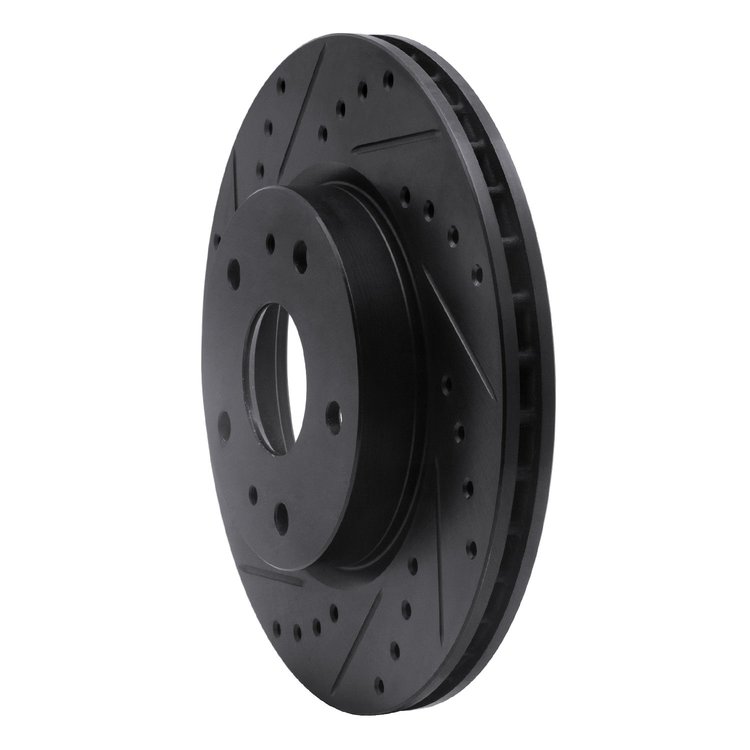 E-Line Drilled & Slotted Black Brake Rotor, 2007-2019 Suzuki, Position: Front Left