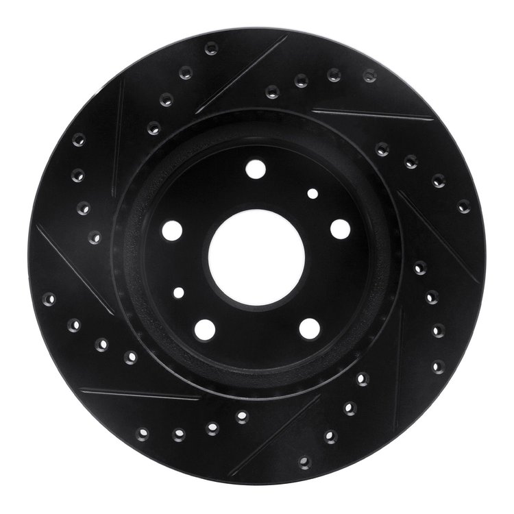E-Line Drilled & Slotted Black Brake Rotor, 2007-2019 Suzuki, Position: Front Right