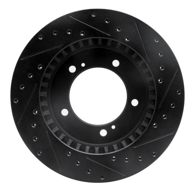 E-Line Drilled & Slotted Black Brake Rotor, 1996-1998 Suzuki, Position: Front Left