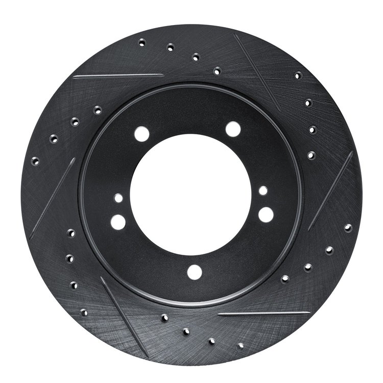 E-Line Drilled & Slotted Black Brake Rotor, 1999-2008 Fits Multiple Makes/Models, Position: Front Right