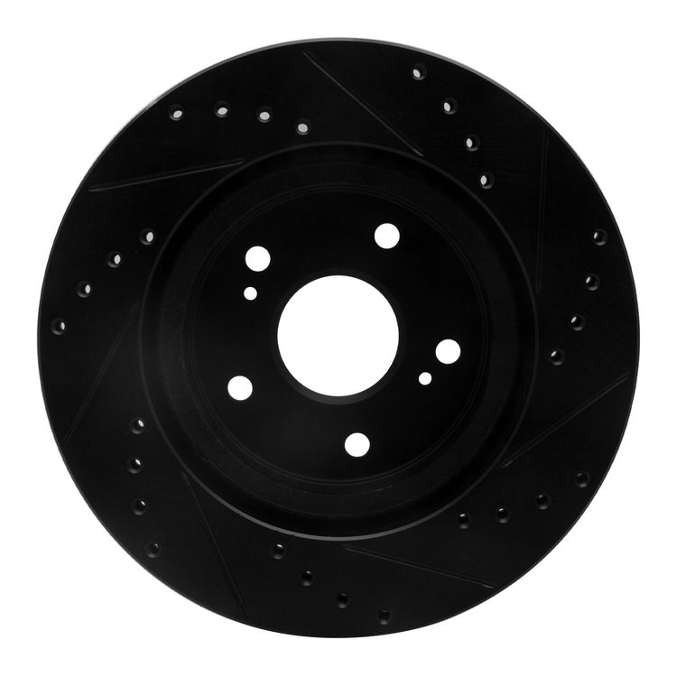E-Line Drilled & Slotted Black Brake Rotor, 2006-2017 Suzuki, Position: Front Left