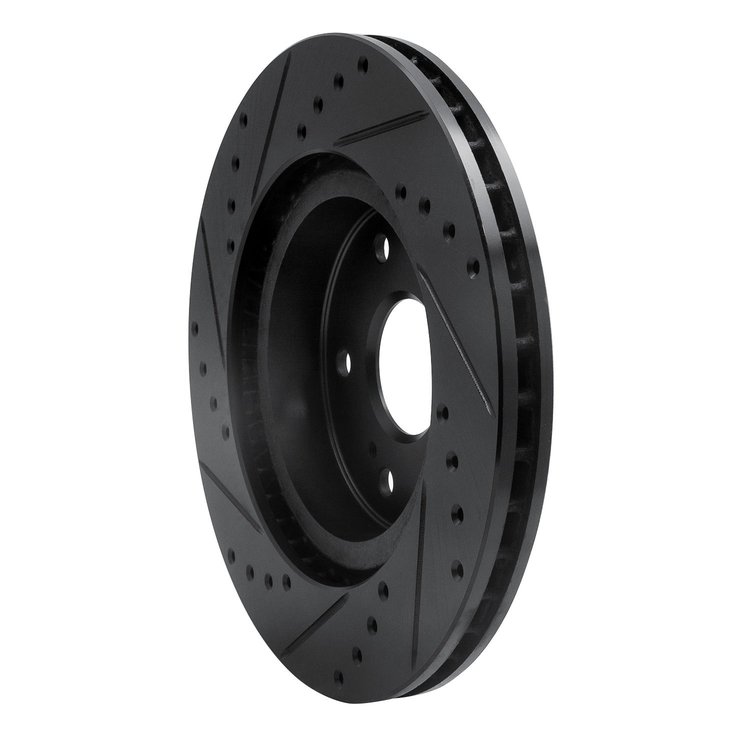 E-Line Drilled & Slotted Black Brake Rotor, 2006-2017 Suzuki, Position: Front Right