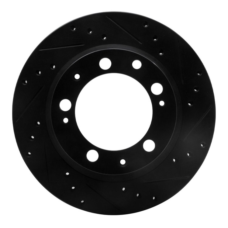 E-Line Drilled & Slotted Black Brake Rotor, 1977-1988 Audi/Porsche/Volkswagen, Position: Rear Right