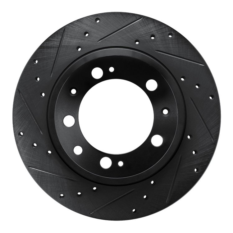 E-Line Drilled & Slotted Black Brake Rotor, 1986-1995 Audi/Porsche/Volkswagen, Position: Rear Left
