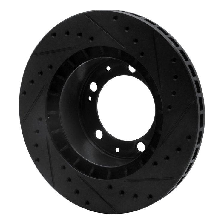 E-Line Drilled & Slotted Black Brake Rotor, 1989-1997 Audi/Porsche/Volkswagen, Position: Front Left