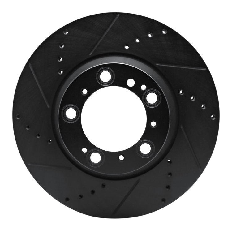 E-Line Drilled & Slotted Black Brake Rotor, 1999-2021 Audi/Porsche/Volkswagen, Position: Rear Right