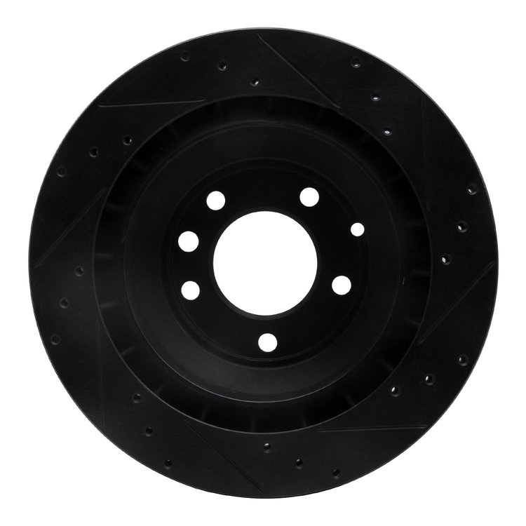 E-Line Drilled & Slotted Black Brake Rotor, 2005-2018 Audi/Porsche/Volkswagen, Position: Rear Left