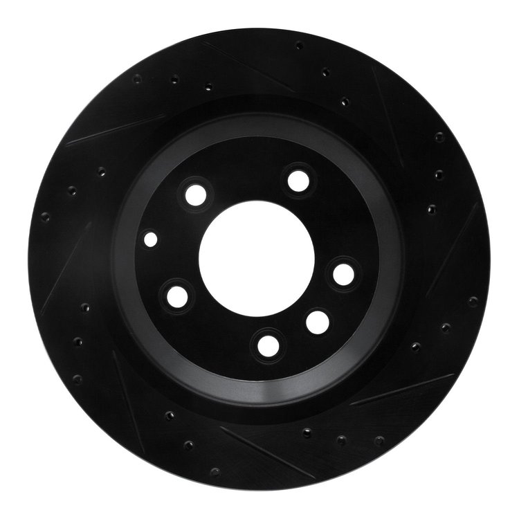 E-Line Drilled & Slotted Black Brake Rotor, 2005-2018 Audi/Porsche/Volkswagen, Position: Rear Right