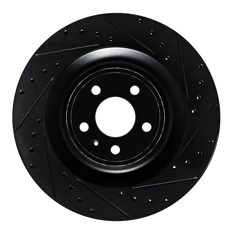 E-Line Drilled & Slotted Black Brake Rotor, 2015-2018 Audi/Porsche/Volkswagen, Position: Rear Right