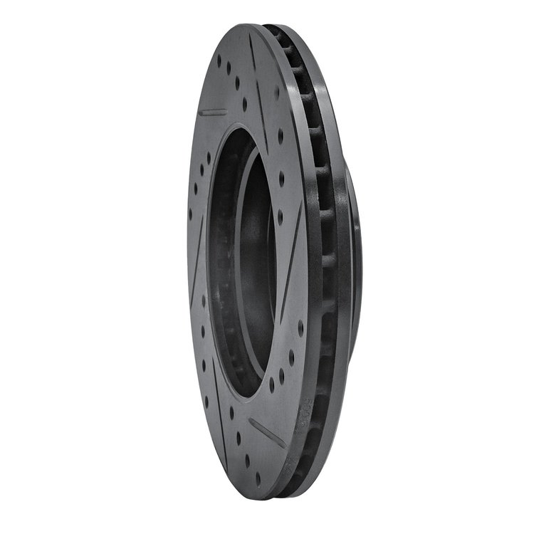 E-Line Drilled & Slotted Black Brake Rotor, 2006-2012 Fits Multiple Makes/Models, Position: Front Left
