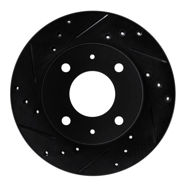 E-Line Drilled & Slotted Black Brake Rotor, 1989-1998 Kia/Hyundai/Genesis, Position: Front Left