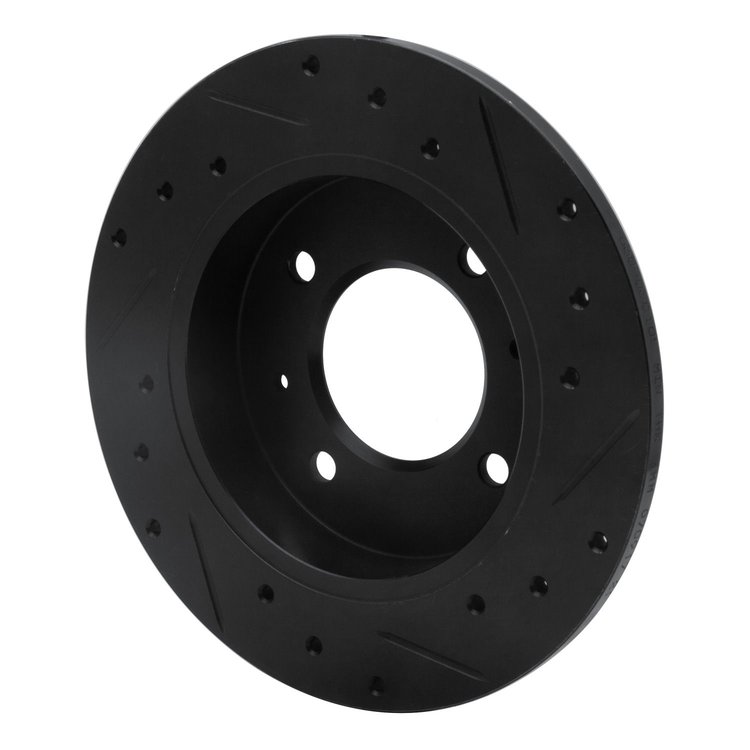 E-Line Drilled & Slotted Black Brake Rotor, 1997-2006 Kia/Hyundai/Genesis, Position: Rear Left