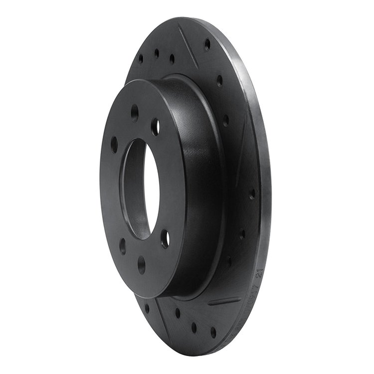 E-Line Drilled & Slotted Black Brake Rotor, 1997-2006 Kia/Hyundai/Genesis, Position: Rear Right