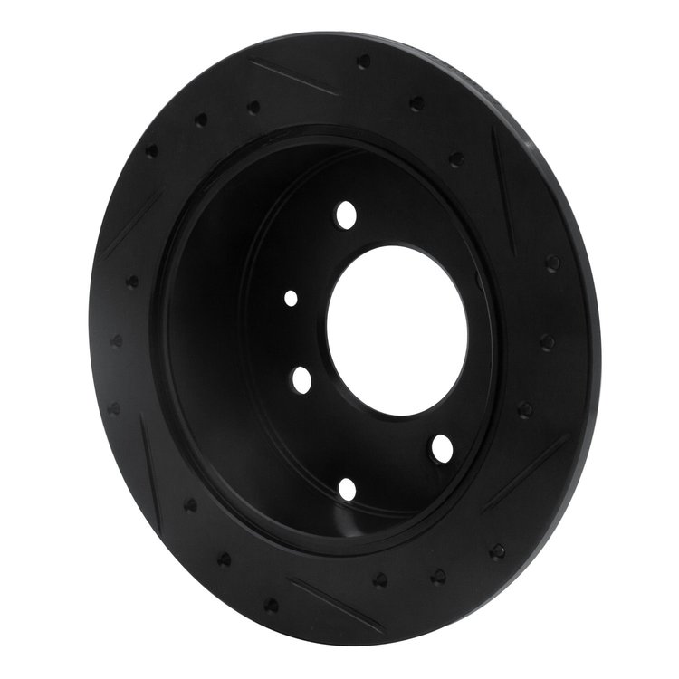 E-Line Drilled & Slotted Black Brake Rotor, 1999-2006 Kia/Hyundai/Genesis, Position: Rear Left