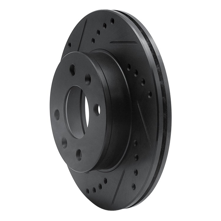 E-Line Drilled & Slotted Black Brake Rotor, 2003-2006 Fits Multiple Makes/Models, Position: Front Left