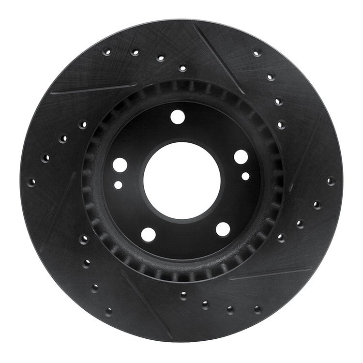 E-Line Drilled & Slotted Black Brake Rotor, 2007-2010 Kia/Hyundai/Genesis, Position: Front Left