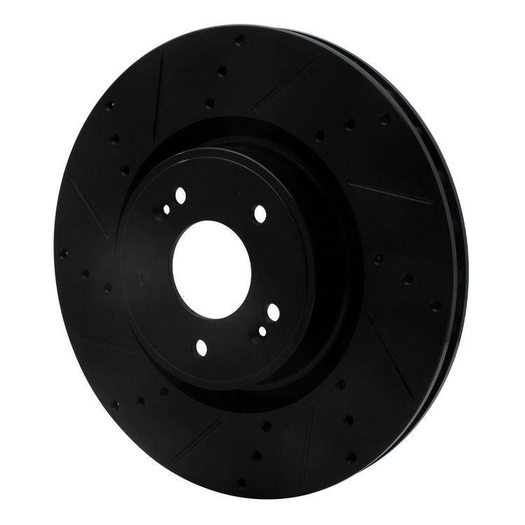 E-Line Drilled & Slotted Black Brake Rotor, 2010-2016 Kia/Hyundai/Genesis, Position: Front Left